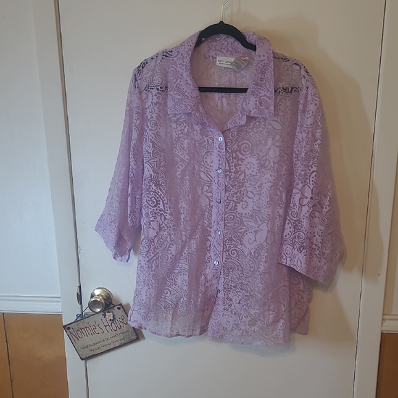 White Stag Purple 3/4 Sleeve Notched Collar Blouse - Picture 1 of 5